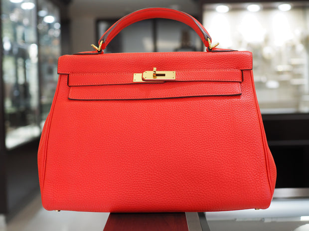 Hermes Togo Kelly II Retourne Size 32 Rouge Pivoine Bag