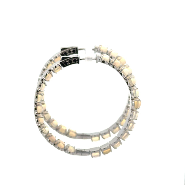 Ethipoian Jelly Opal Hoop Earrings in White Gold