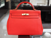 Hermes Togo Kelly II Retourne Size 32 Rouge Pivoine Bag