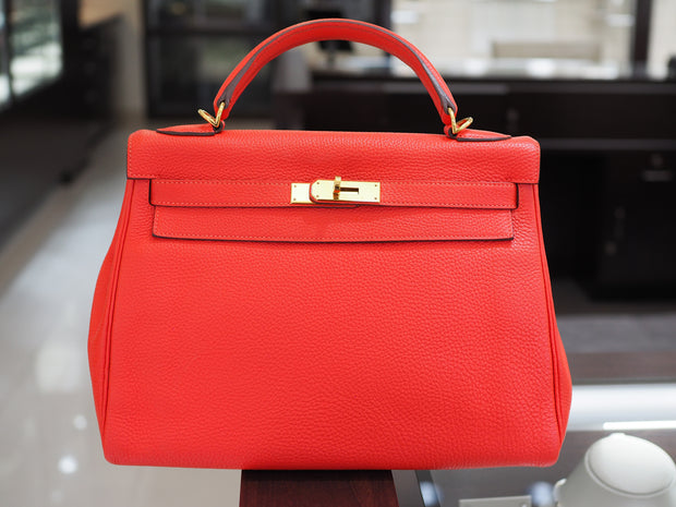 Hermes Togo Kelly II Retourne Size 32 Rouge Pivoine Bag