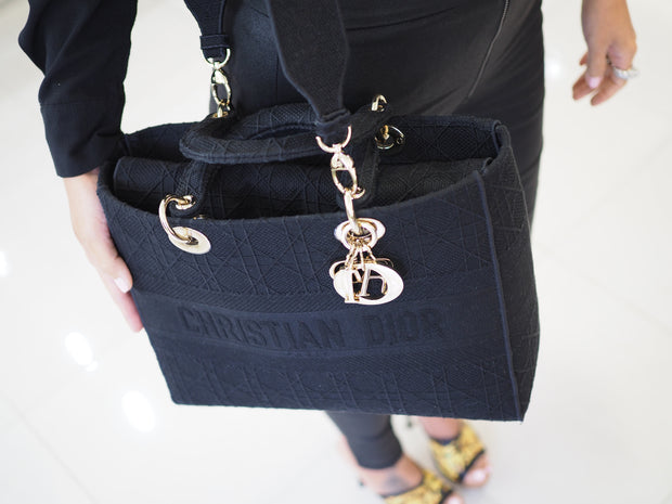 Pre-Owned Christian Dior Medium D-Lite Cannage Embroidered Canvas Handbag