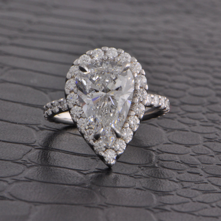 GIA 3.90 ct. Pear Cut Diamond Engagement Ring in White Gold