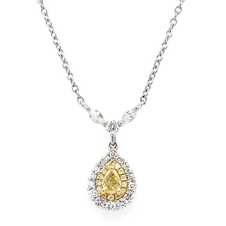 Tear Drop Shape Yellow and White Diamond Necklace