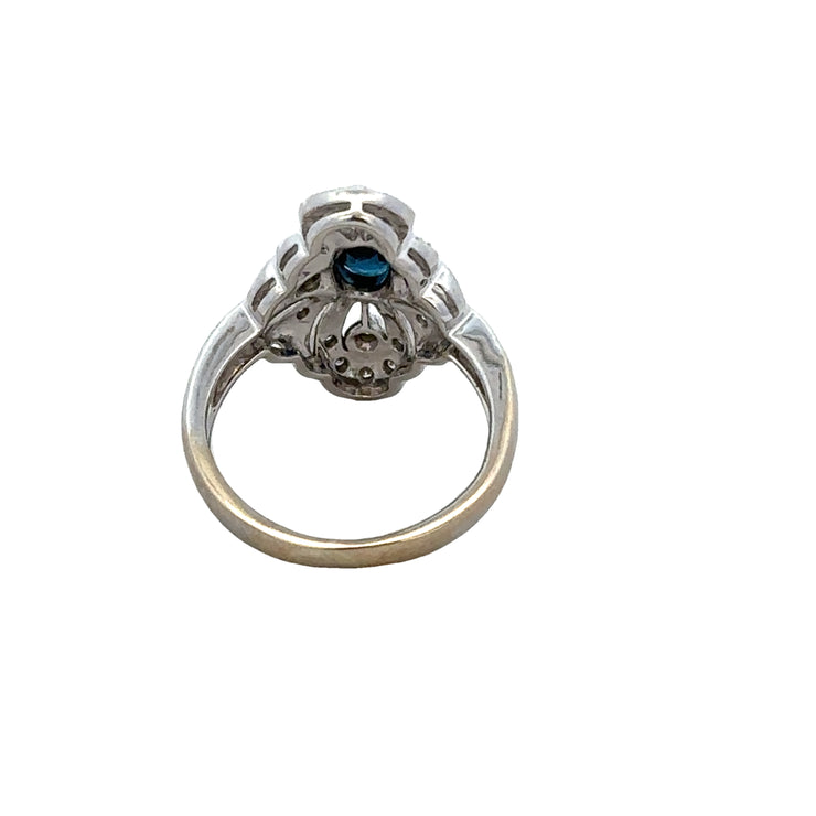 Vintage Inspired Sapphire and Diamond Cocktail Ring in White Gold