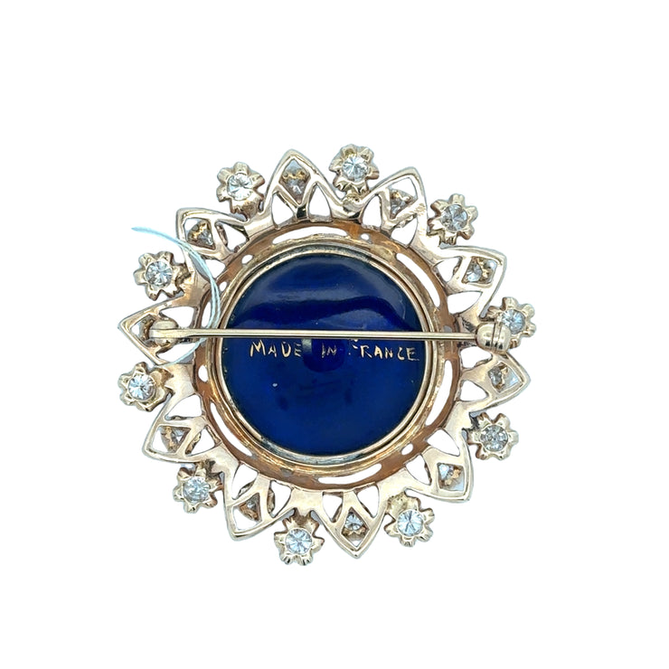 Handpainted French Enamel Cameo with Diamonds