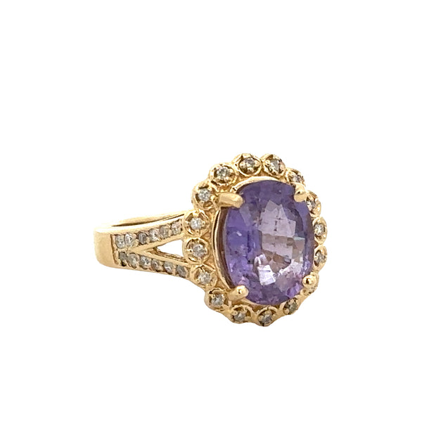 Purple Tourmaline and Diamond Ring in Yellow Gold