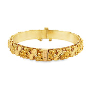 Heavy Textured Floral Leaves Bangle Bracelet in 23k Gold