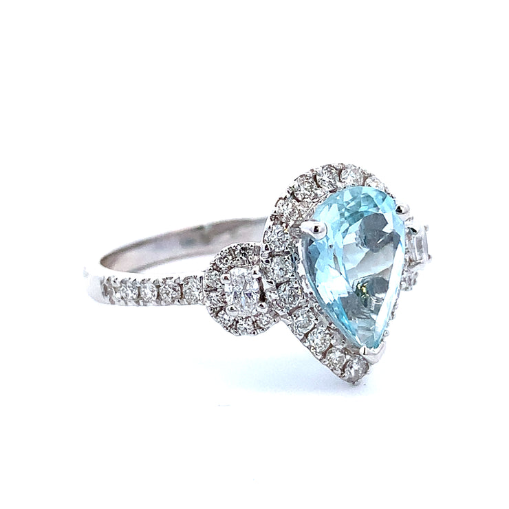 Pear Cut Aquamarine and Diamond Ring