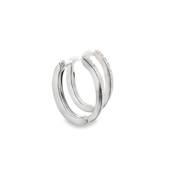 Diamond Accented Hoop U Shaped Hoop Earrings in 18k White Gold