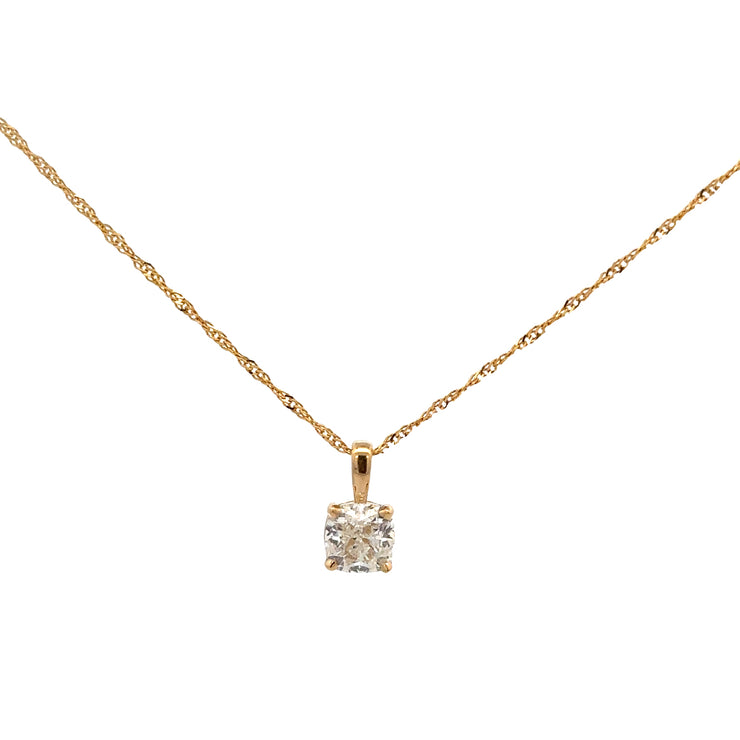 1.02 Cushion Cut Diamond Pendant in Yellow Gold