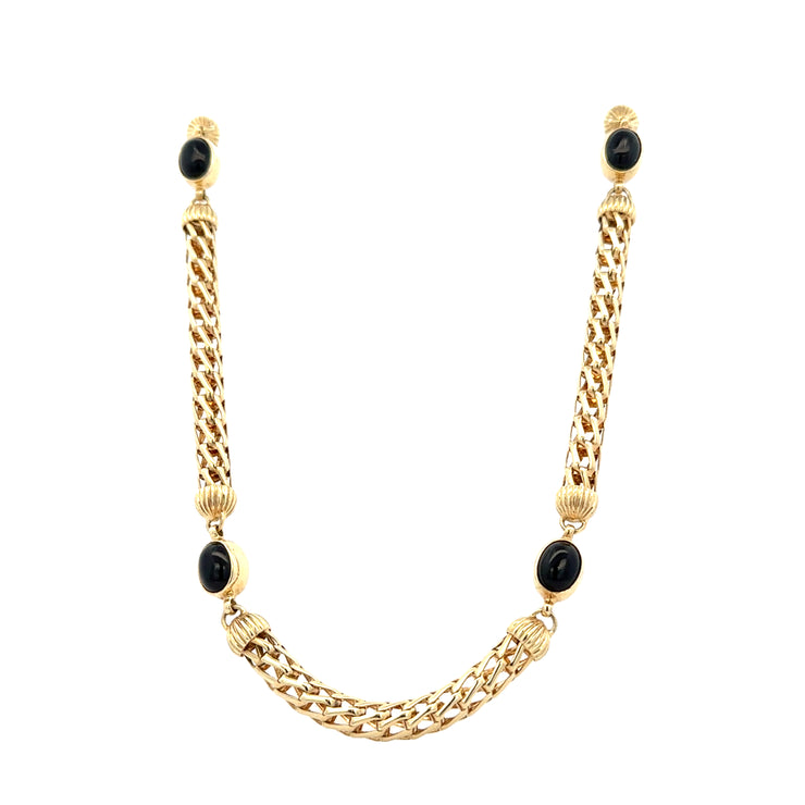 Reversible 30" Fancy Link Necklace with Chalcedony and Onyx Stations