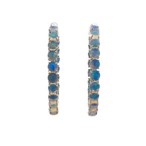 Ethipoian Jelly Opal Hoop Earrings in White Gold
