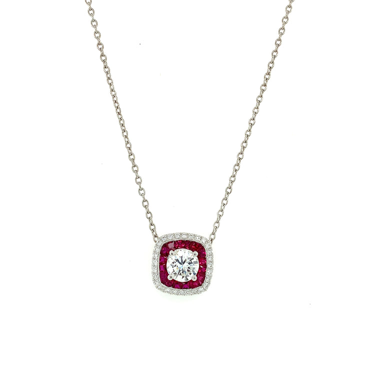 Ruby and Diamond Pendant in White Gold