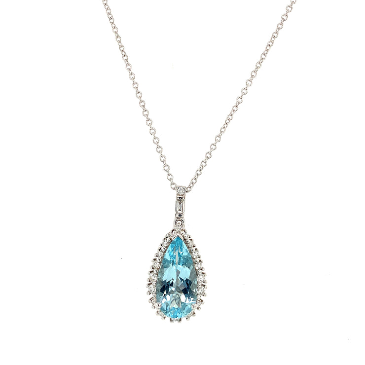 Aquamarine and Diamond Pendant in White Gold