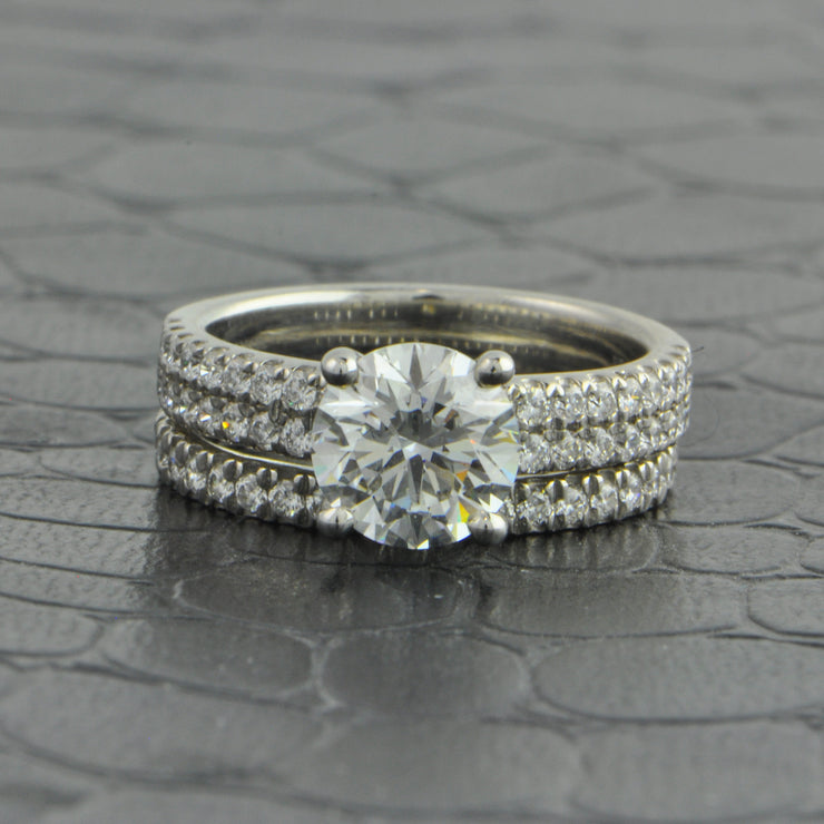 1.63 ct. Round Brilliant Cut Diamond Engagement Ring and Wedding Band in Platinum
