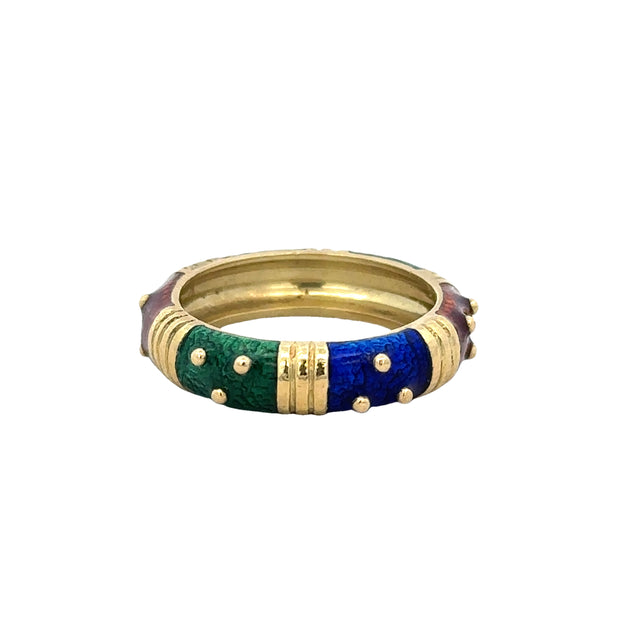 Hildago Enameled Band in 18k Yellow Gold Size 7.25