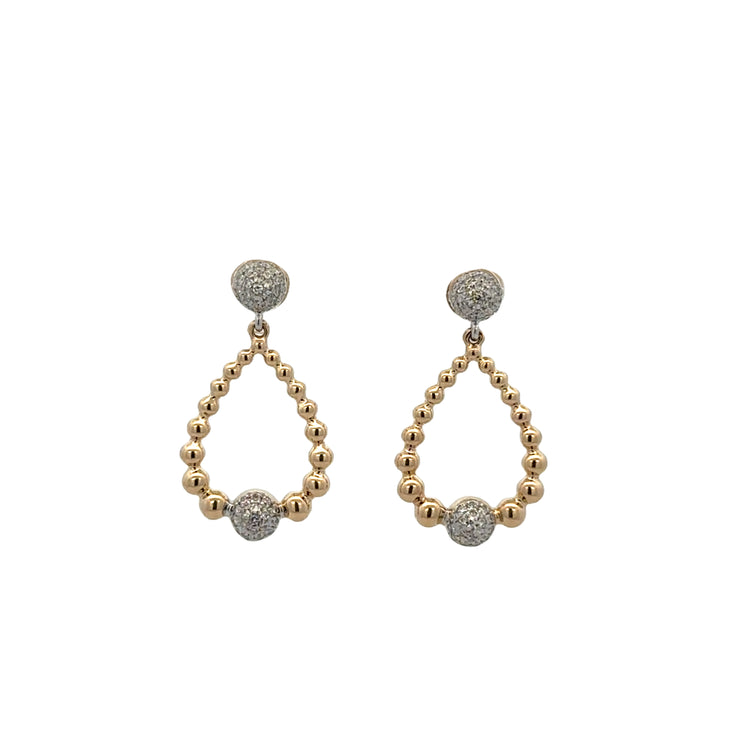 Beaded Tear Drop Shape Diamond Earrings in Yellow Gold