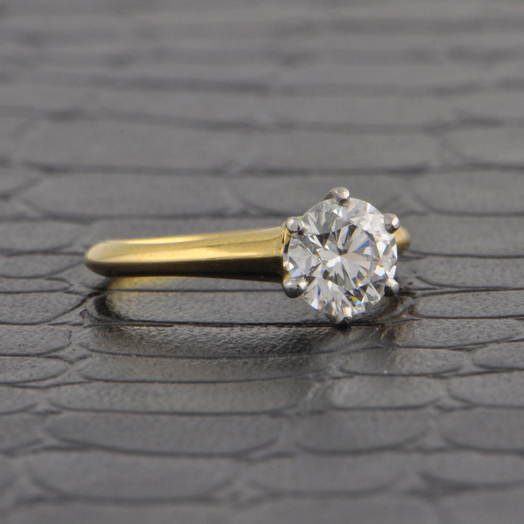 Tiffany & Co. .92 ct. Round Brilliant Cut Diamond Engagement Ring in Yellow Gold