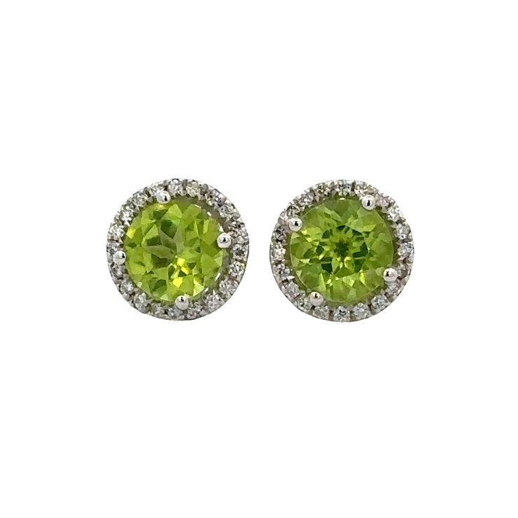 Peridot and Diamond Stud Earrings in White Gold