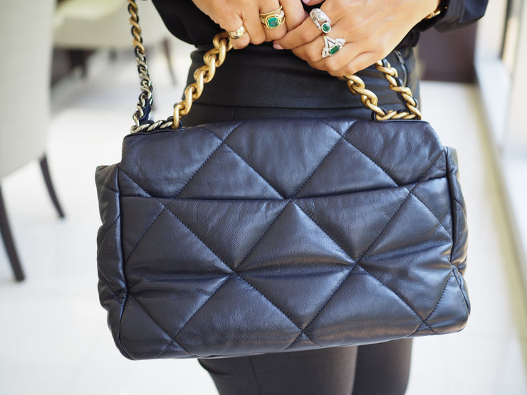 Pre-Owned Chanel 19 Large Quilted Shoulder Bag Goat Skin