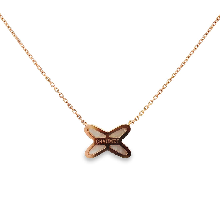 Mother of Pearl "X" Necklace in 18k Rose Gold