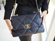 Pre-Owned Chanel 19 Large Quilted Shoulder Bag Goat Skin