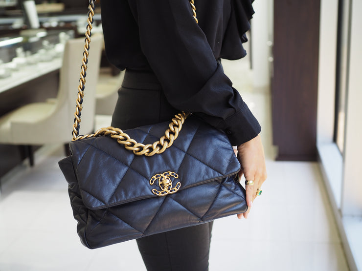 Pre-Owned Chanel 19 Large Quilted Shoulder Bag Goat Skin