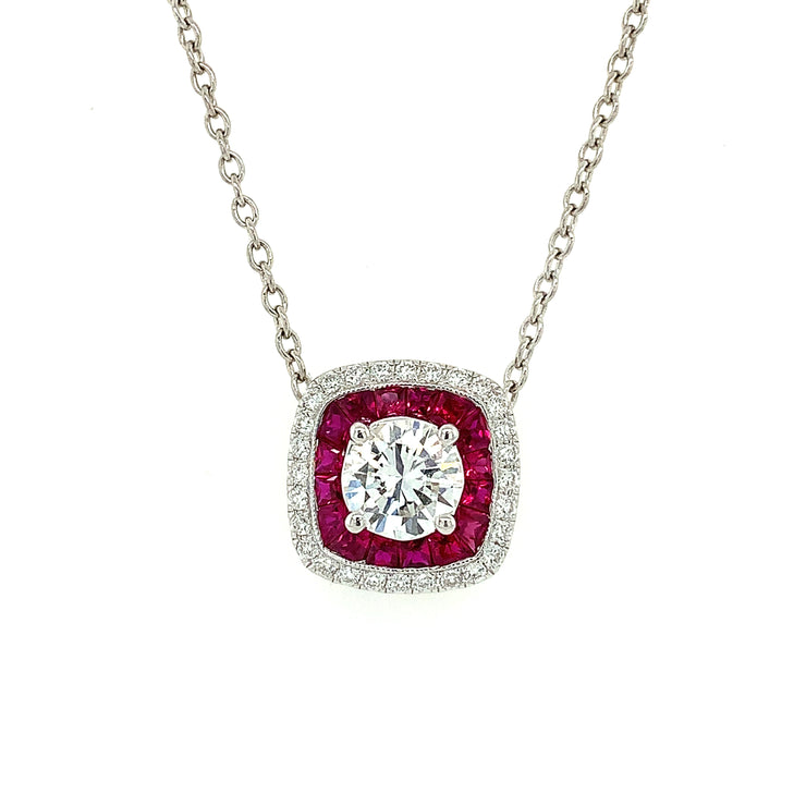 Ruby and Diamond Pendant in White Gold