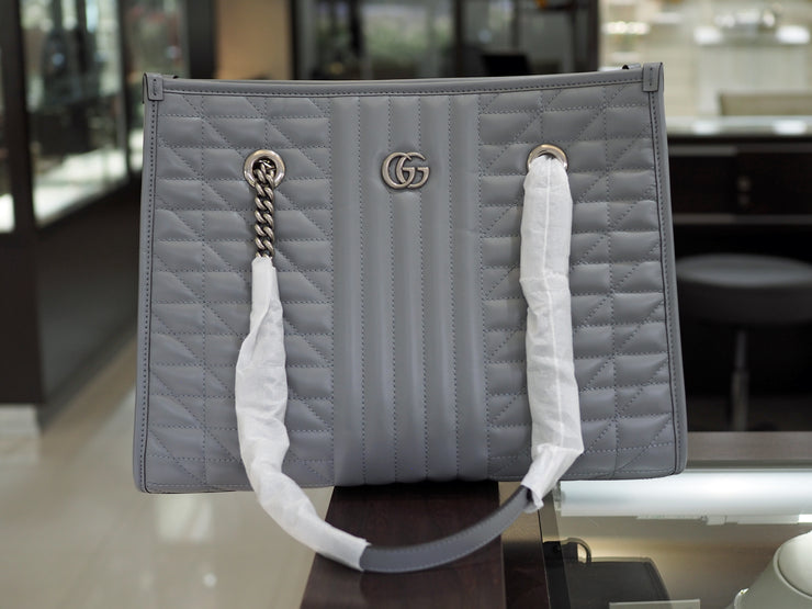 Gucci Quilted Gray Calfskin Leather Tote Bag
