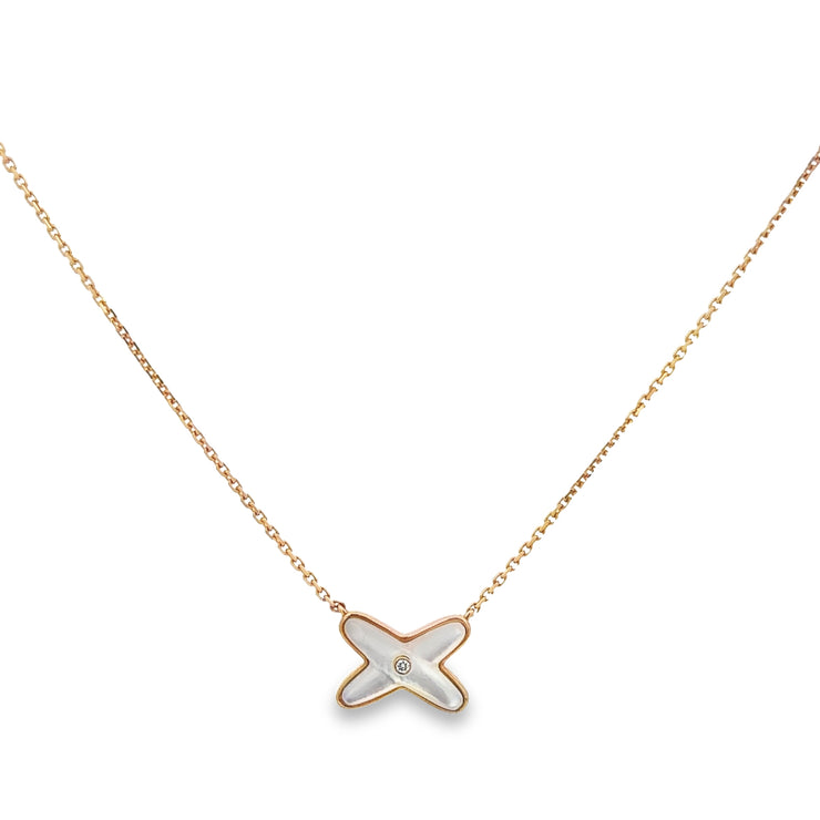 Mother of Pearl "X" Necklace in 18k Rose Gold