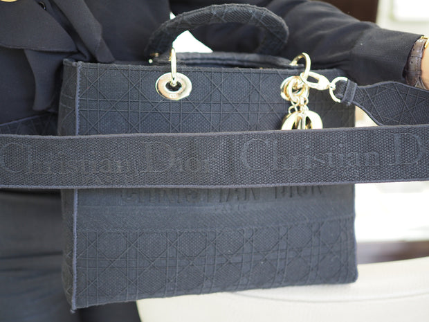 Pre-Owned Christian Dior Medium D-Lite Cannage Embroidered Canvas Handbag