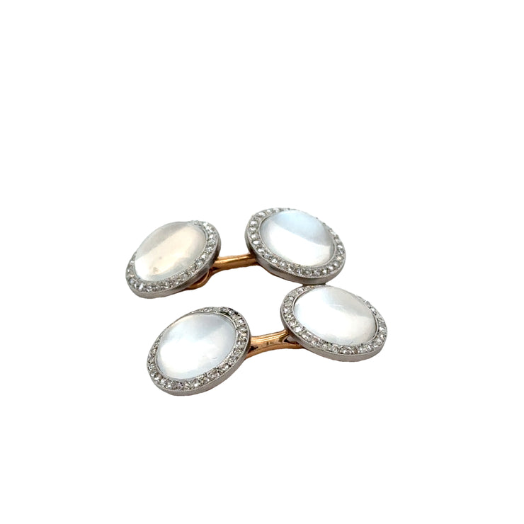Antique Art Deco Moonstone and Diamond Cuff Links in Yellow Gold and Platinum