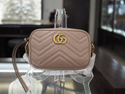 Pre-owned Gucci Calfskin Matelasse Small GG Marmont Chain Shoulder Bag Porcelain Rose