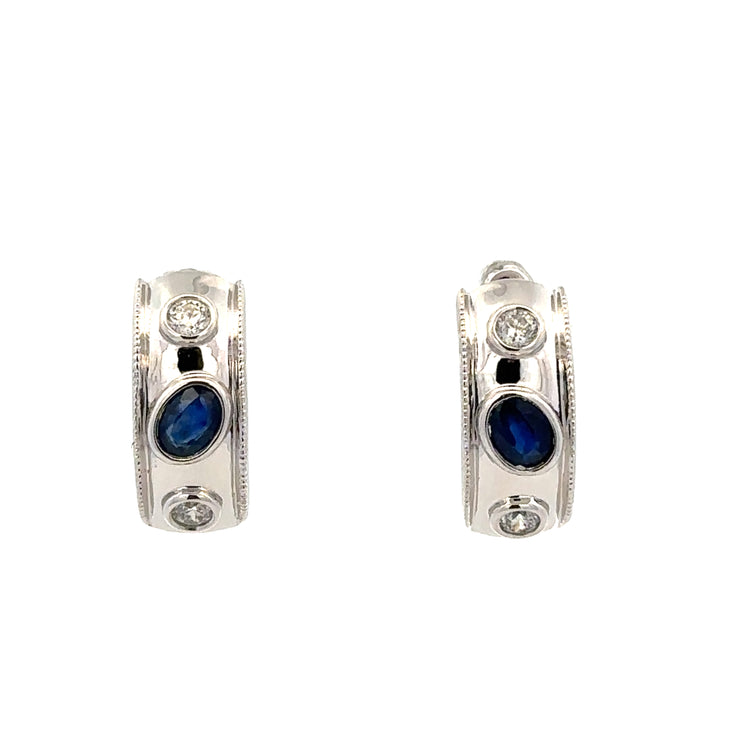Wide Sapphire and Diamond Hoops in White Gold
