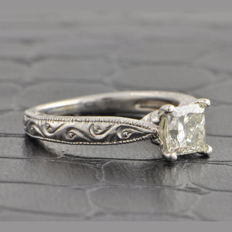 Engraved 1.04 ct. Princess Cut Diamond Engagement Ring and Wedding Band