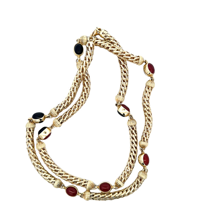 Reversible 30" Fancy Link Necklace with Chalcedony and Onyx Stations