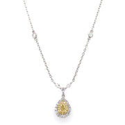 Tear Drop Shape Yellow and White Diamond Necklace