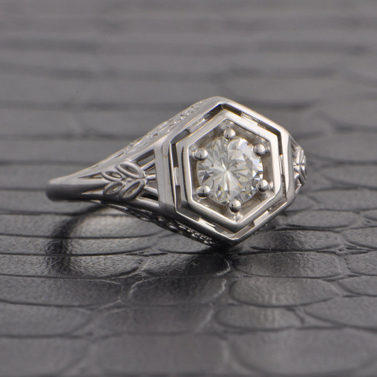 Art Deco Inspired 0.51 ct. Round Brilliant Cut Diamond Engagement Ring