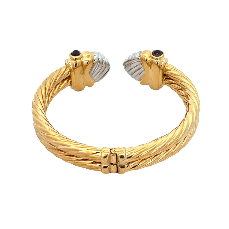 Statement Two Tone Hinged Cuff Bracelet with Amethysts