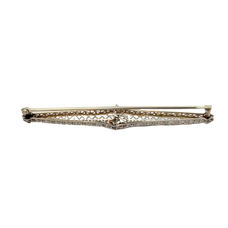 Old European Cut Diamond Bar Brooch in White Gold