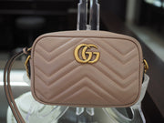 Pre-owned Gucci Calfskin Matelasse Small GG Marmont Chain Shoulder Bag Porcelain Rose
