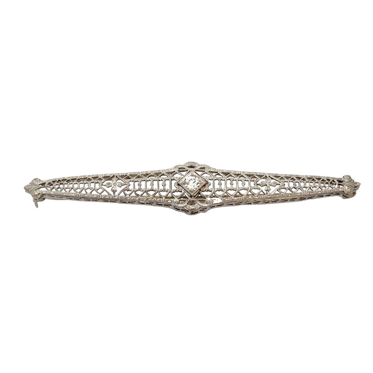Old European Cut Diamond Bar Brooch in White Gold