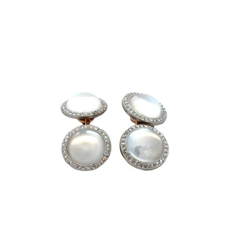 Antique Art Deco Moonstone and Diamond Cuff Links in Yellow Gold and Platinum